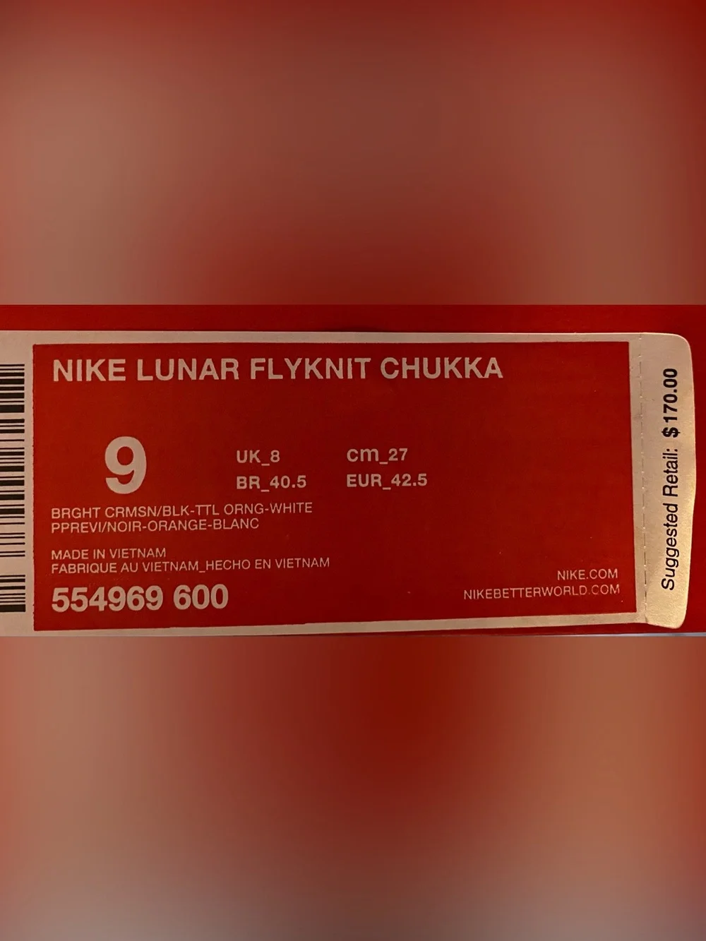 Nike Lunar Flyknit Chukka Men’s Size 9/Women’s Size 10.5